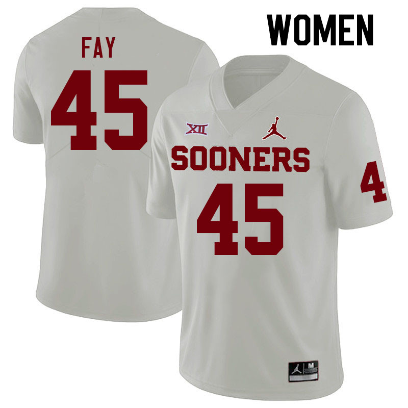 Women #45 Hampton Fay Oklahoma Sooners College Football Jerseys Stitched Sale-White - Click Image to Close